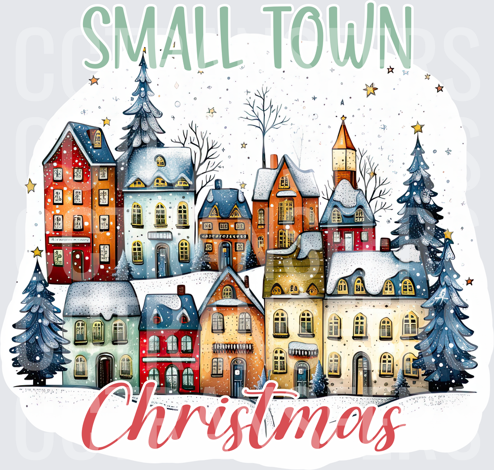 Small Town Christmas Snowy Village Scene (DTF)