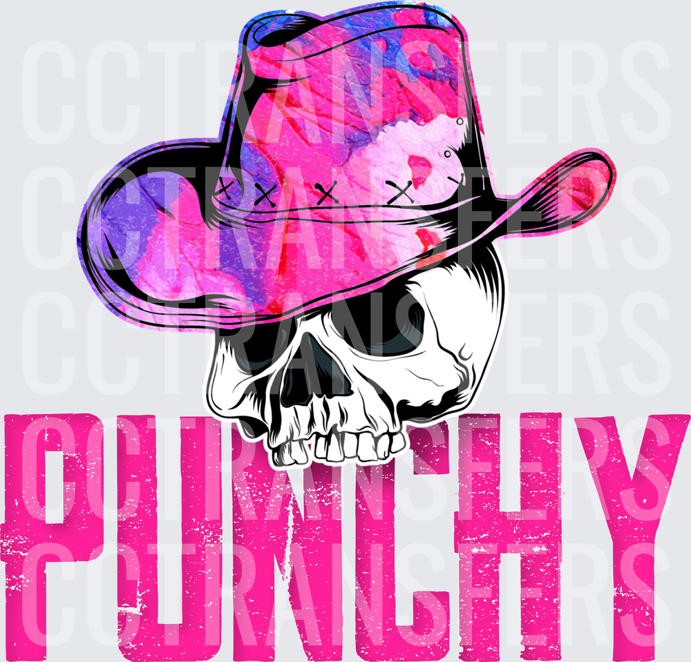 Punchy Skull Pink Tie-Dye Cowboy Hat (DTF)