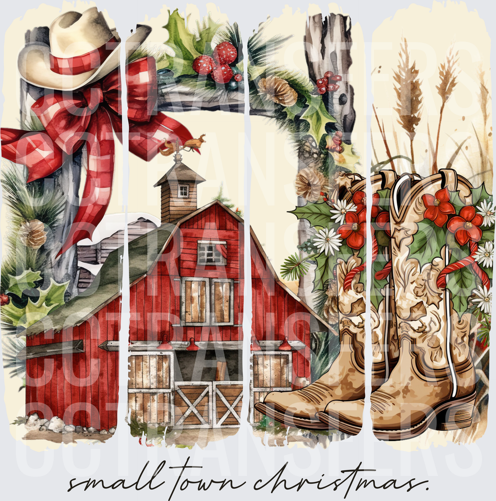 Small Town Christmas Cowboy Boot Barn Holiday Panel (DTF)