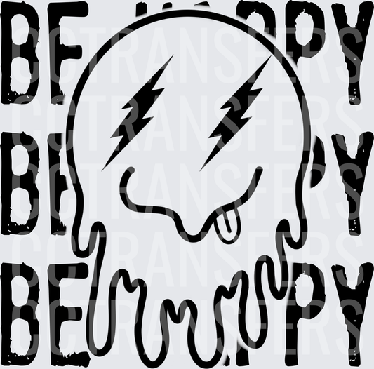 Be Happy Grumpy Smiley Face Lightning Bolt Eyes (DTF)