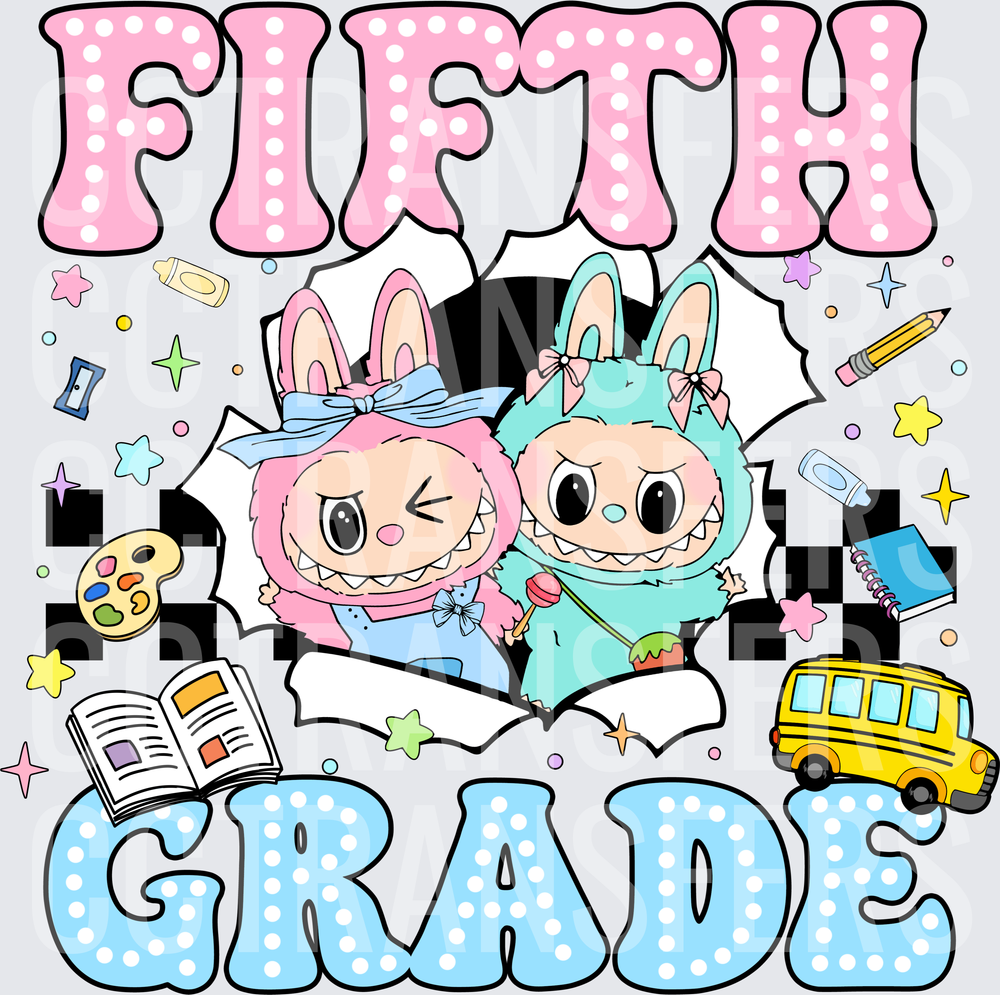 Fifth Grade Cute Bunny Monster Duo Back To School (DTF)