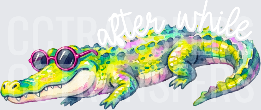 Colorful Watercolor Alligator Wearing Pink Sunglasses (DTF)