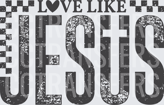 Love Like Jesus Distressed Checkered Heart Cross (DTF)