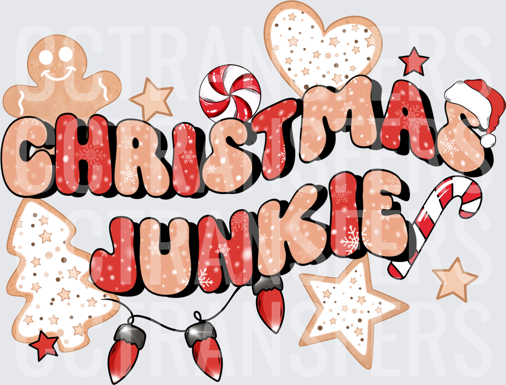 Christmas Junkie Gingerbread Holiday Cookies Retro Bold (DTF)