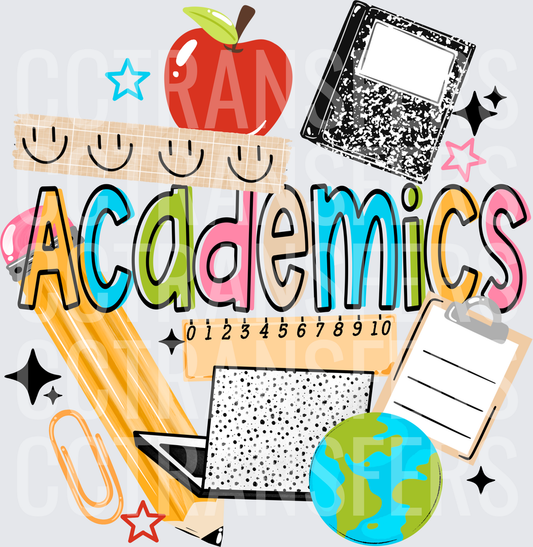 Academics Colorful School Supplies Collage (DTF)