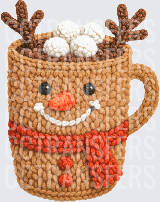 Crochet Reindeer Hot Cocoa Mug With Marshmallows (DTF)