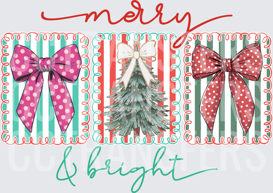 Merry & Bright Polka Dot Bows Christmas Tree Trio (DTF)
