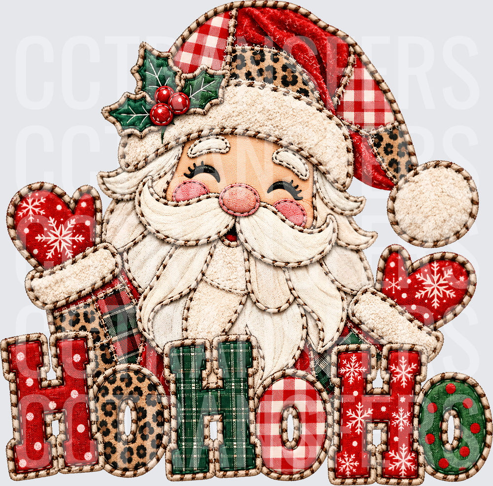 Patchwork Appliqué Santa Ho Ho Ho Holiday (DTF)