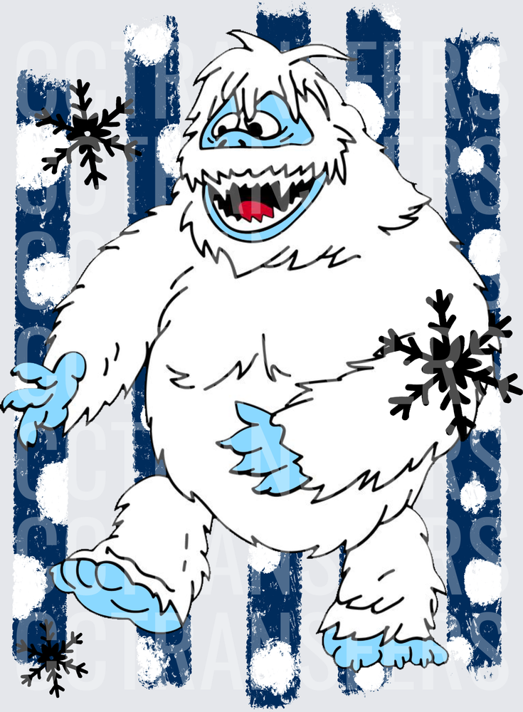 Abominable Snowman with Snowflakes Blue Stripe Background (DTF)