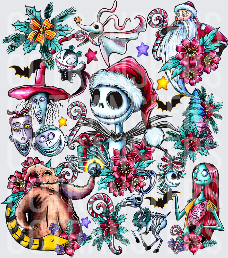 Spooky Skeleton Santa Squad Christmas Collage (DTF)