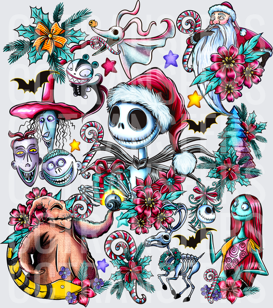 Spooky Skeleton Santa Squad Christmas Collage (DTF)
