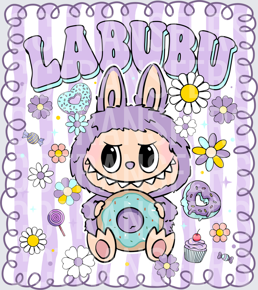 Labubu Fuzzy Monster Holding Donut Candy Floral (DTF)