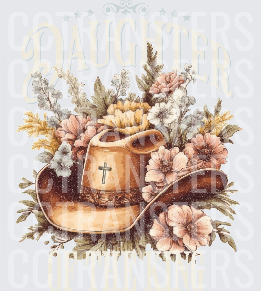 Daughter of the King Floral Cowboy Hat Cross (DTF)