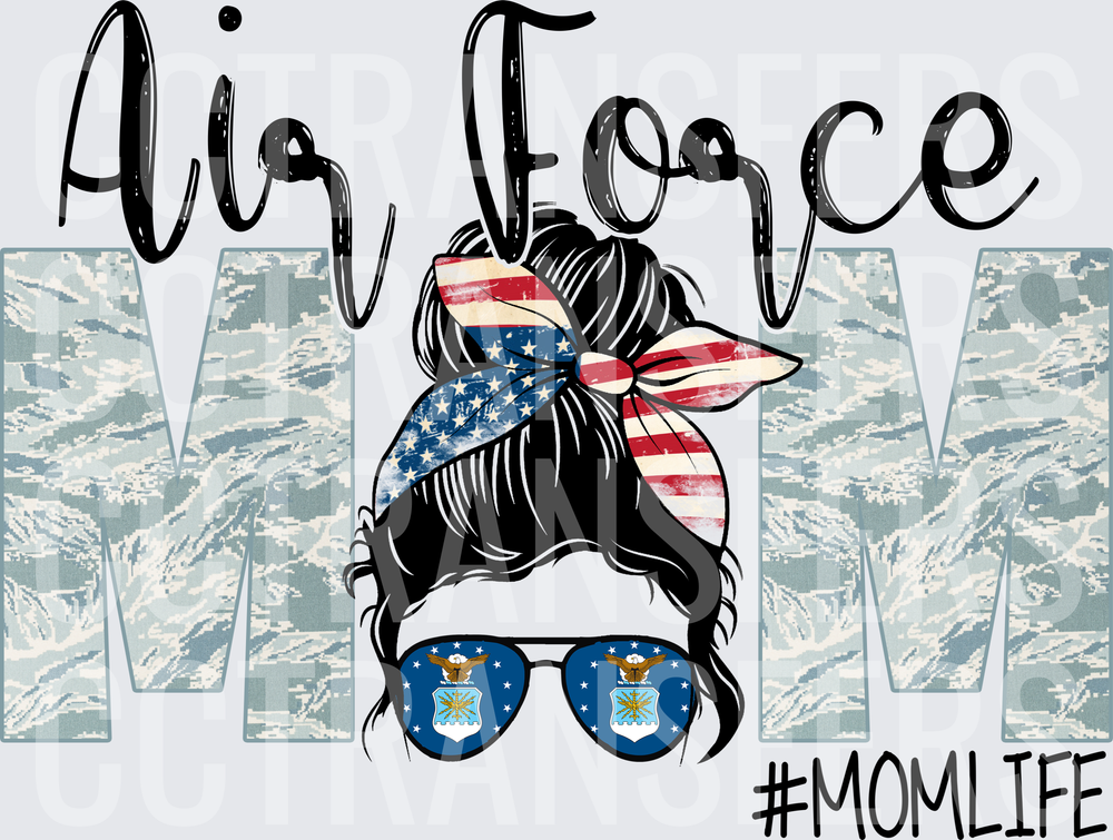 Air Force Mom Messy Bun Flag Bandana #MomLife (DTF)