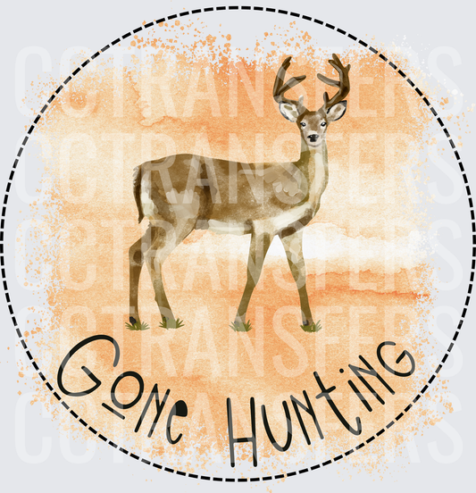 Gone Hunting Watercolor Buck Deer Circle (DTF)