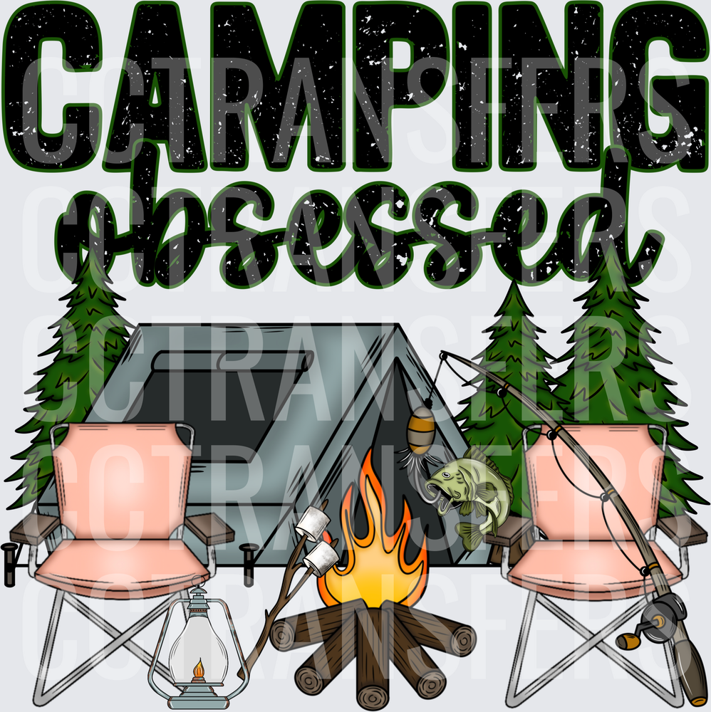 Camping Obsessed Tent Campfire Fishing Bass Scene (DTF)
