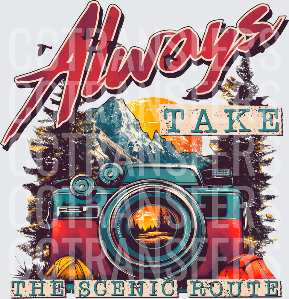Always Take The Scenic Route Vintage Camera Outdoors (DTF)
