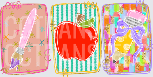 Colorful Back to School Paintbrush Apple Pencil Trio (DTF)