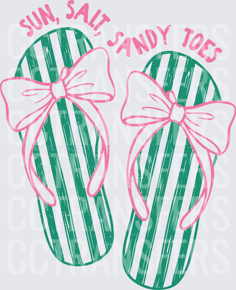 Sun Salt Sandy Toes Green Striped Flip Flops with Bows (DTF)