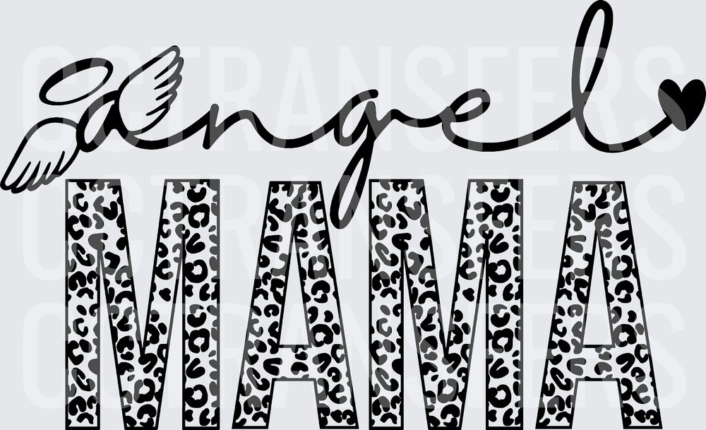 Angel Mama Leopard Print Script with Wings and Heart (DTF)