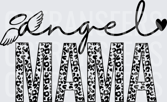 Angel Mama Leopard Print Script with Wings and Heart (DTF)