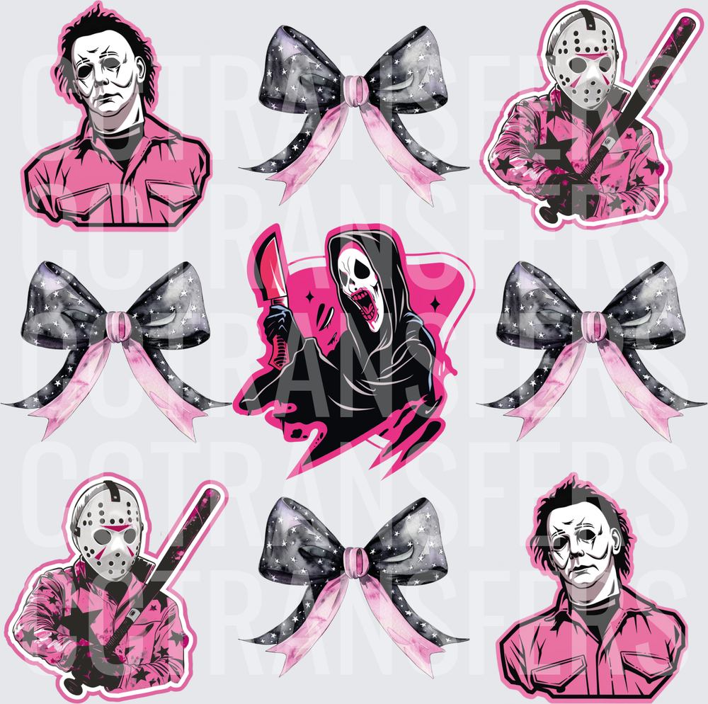 Pink Horror Slasher Icons with Galaxy Bows Bundle (DTF)