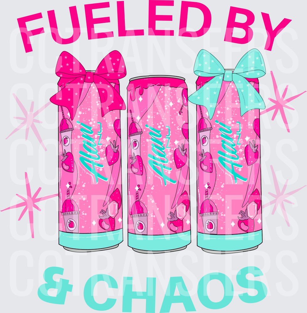 Fueled By & Chaos Pink Energy Drink Cans With Bows (DTF)