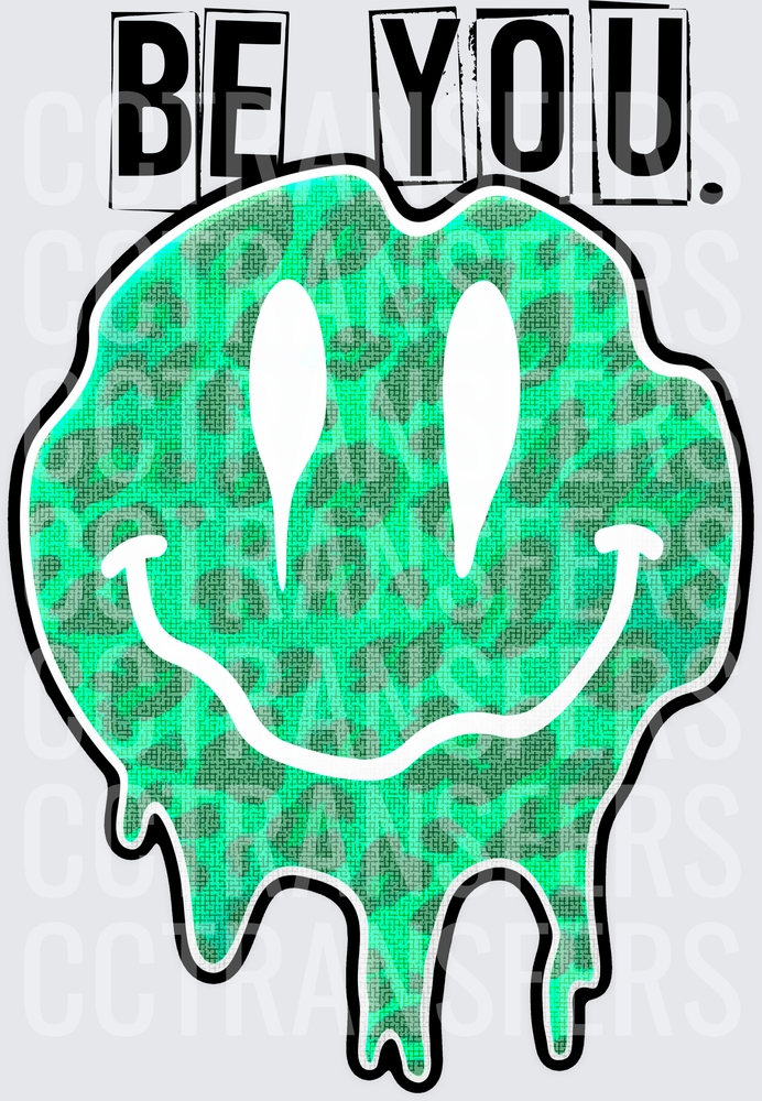 Be You Teal Leopard Drip Melting Smiley Face (DTF)