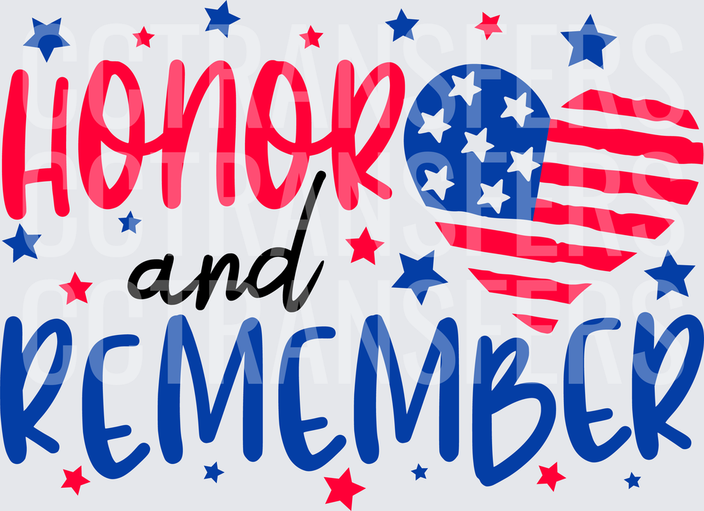 Honor and Remember Patriotic American Flag Heart (DTF)