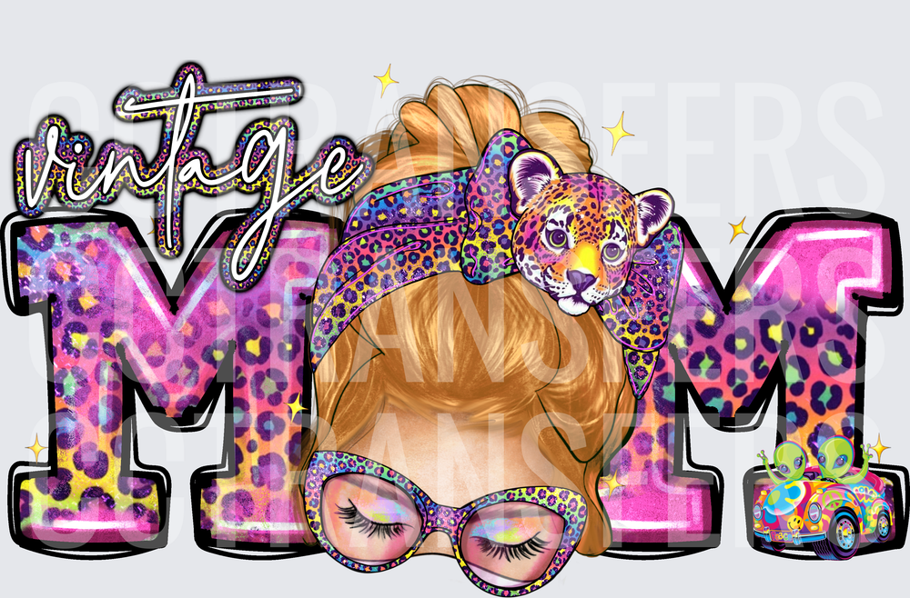Vintage Mom Messy Bun Leopard Cheetah Alien Retro (DTF)