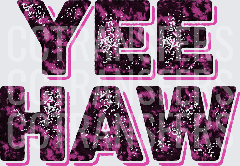 Yee Haw Bold Cowhide Fur Pink Glitter Western Letters (DTF)
