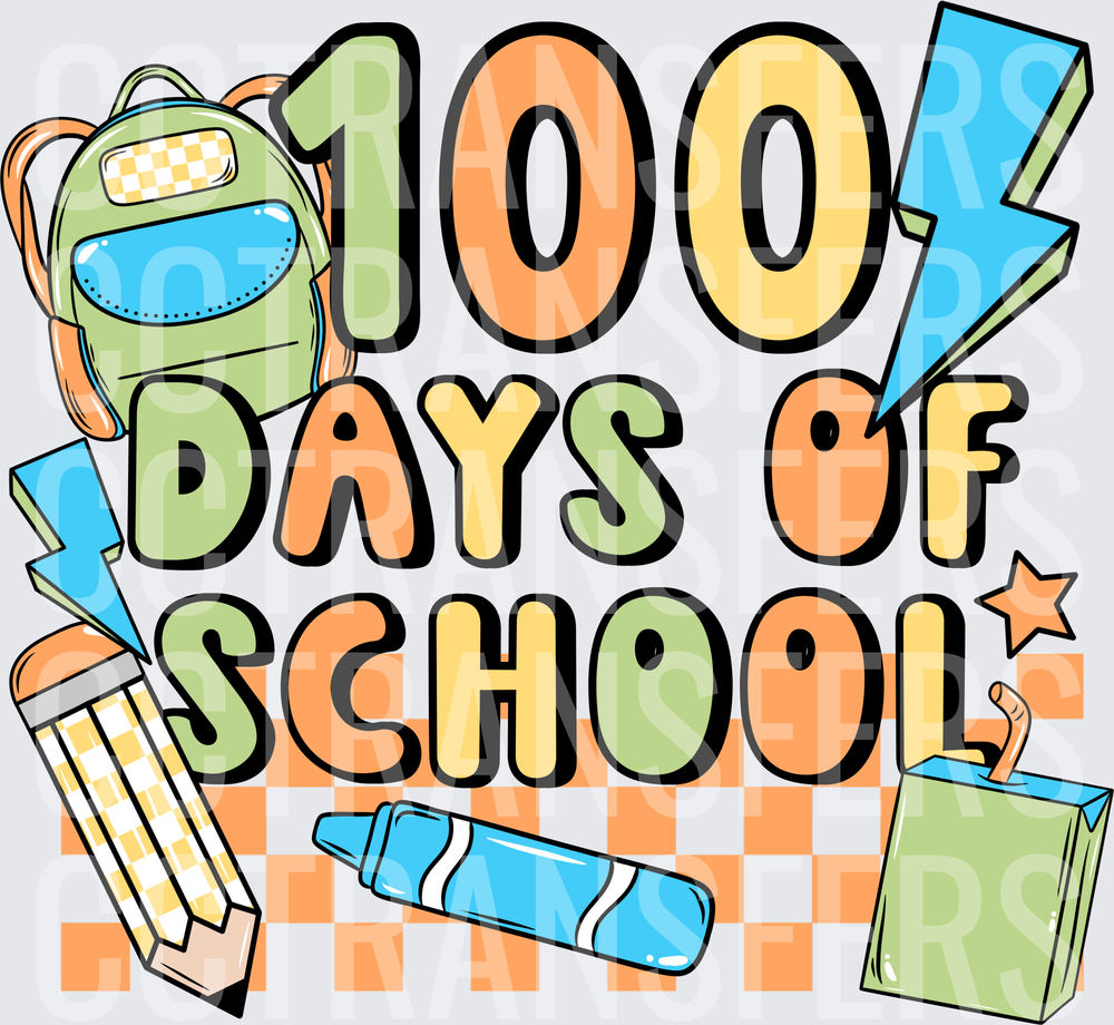 100 Days of School Retro Checkered School Supplies (DTF)