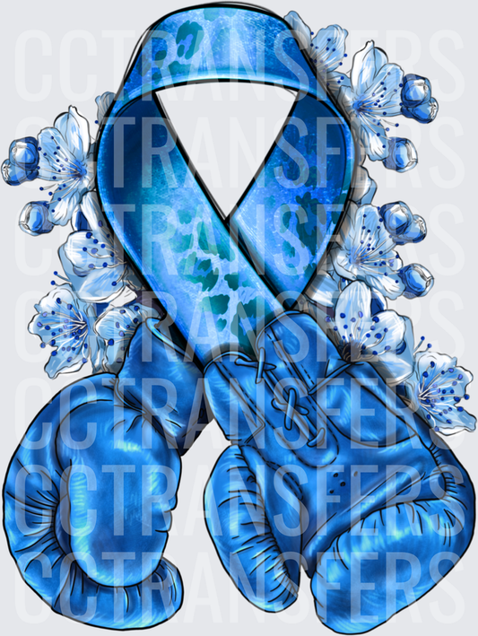 Blue Awareness Ribbon Boxing Gloves Floral Fighter (DTF)