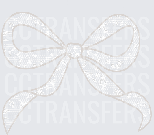 White Lace Floral Ribbon Bow (DTF)