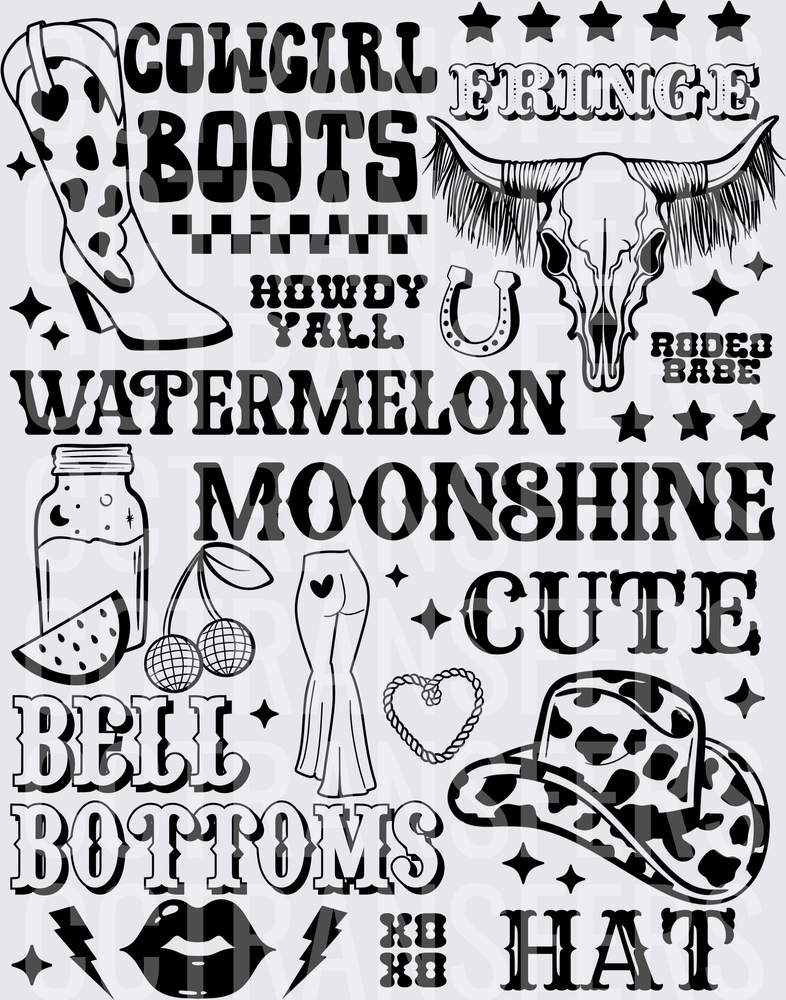 Cowgirl Boots Fringe Howdy Yall Rodeo Babe Watermelon Moonshine Bell Bottoms Cute Hat (DTF)