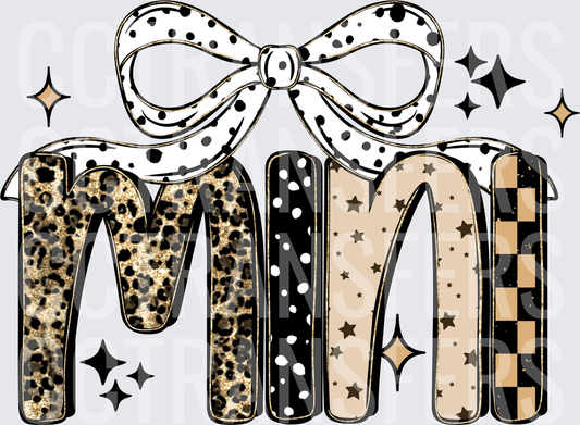 Mimi Mixed Pattern Letters Polka Dot Bow Sparkles (DTF)