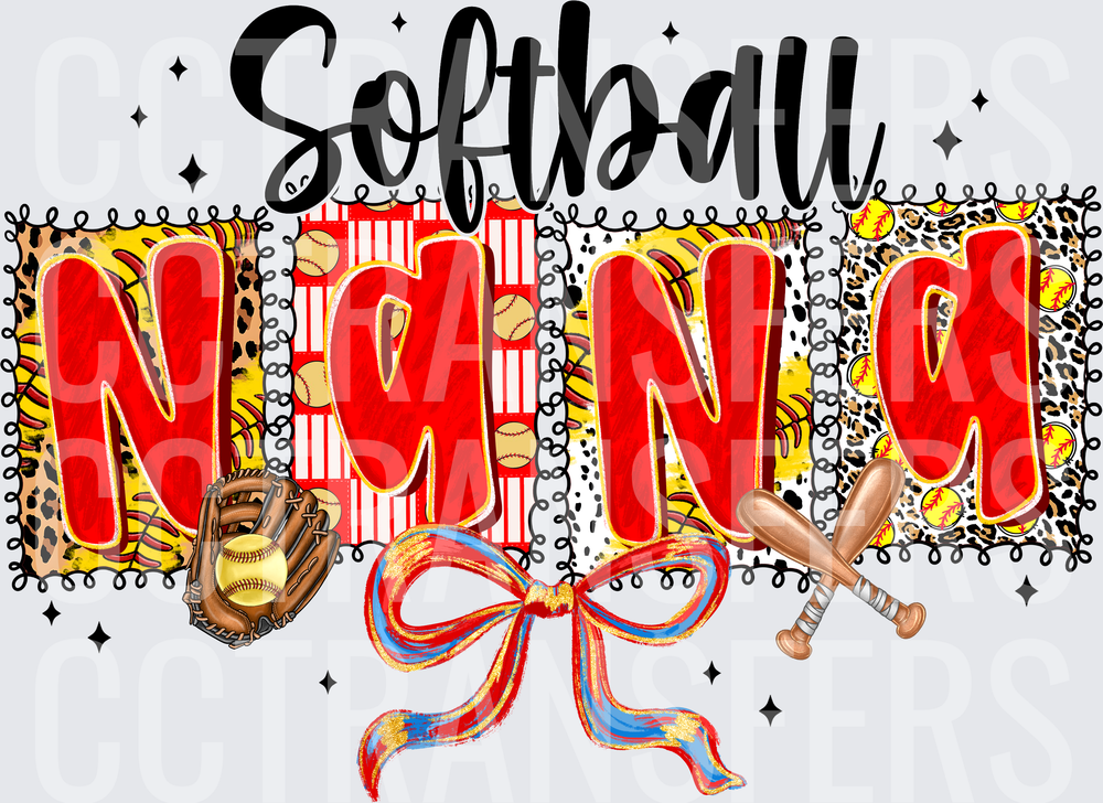 Softball Nana Leopard Print Glove Bats Bow (DTF)