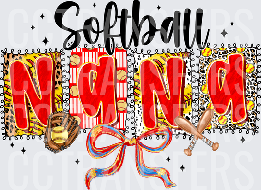 Softball Nana Leopard Print Glove Bats Bow (DTF)