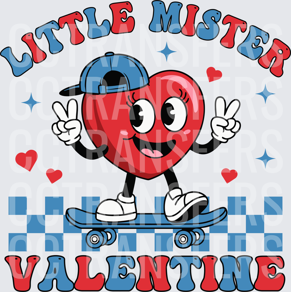 Little Mister Valentine Retro Heart Skater Character (DTF)