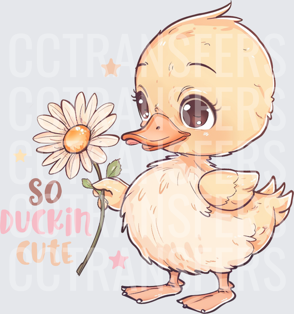 So Duckin Cute Baby Duck Holding Daisy Flower (DTF)