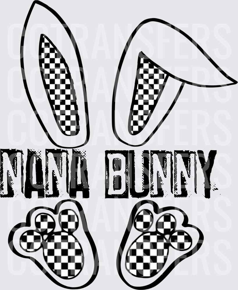 Nana Bunny Checkered Ears and Paws Easter (DTF)