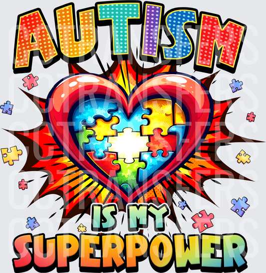 Autism Is My Superpower Rainbow Puzzle Heart (DTF)