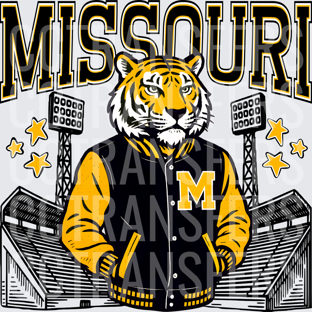 Missouri Tiger Mascot Varsity Jacket Stadium Stars (DTF)