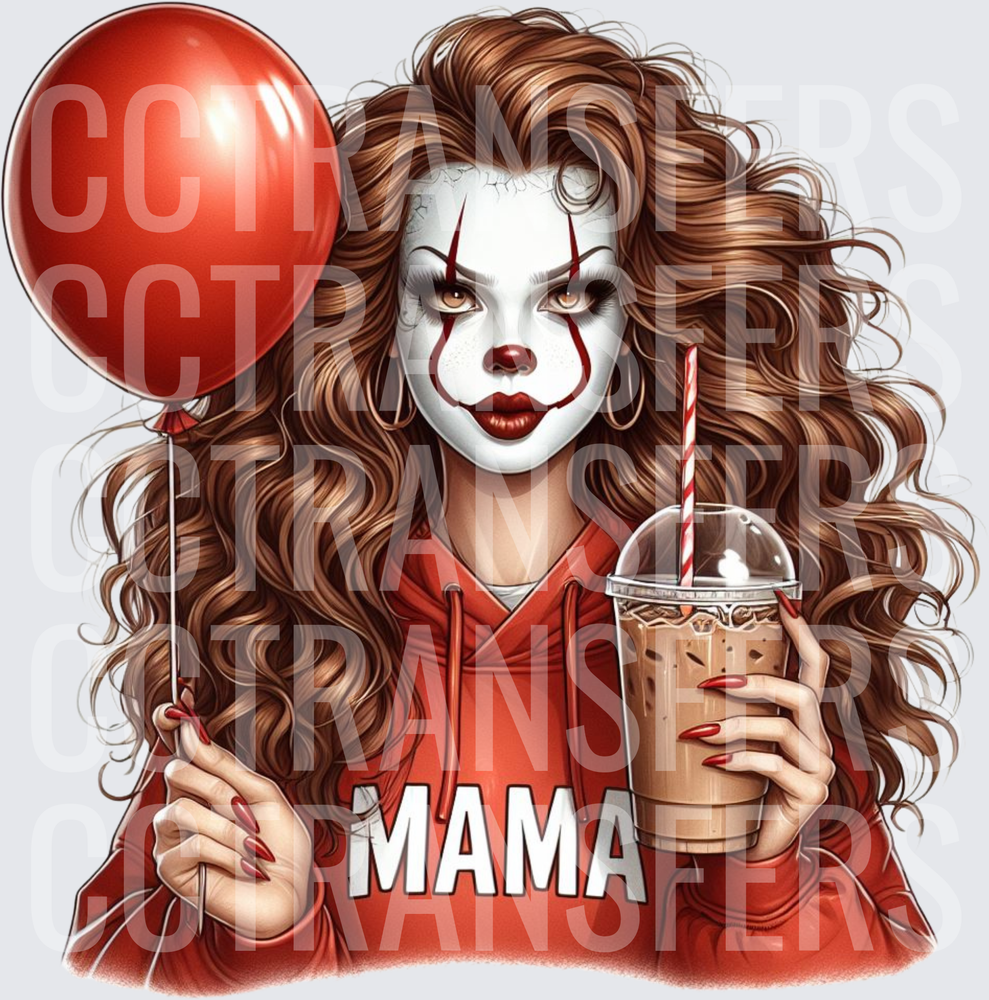 Mama Scary Clown Red Balloon Iced Coffee (DTF)