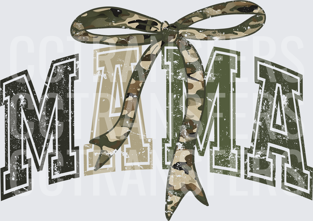 Camo Mama Varsity Letters with Camo Bow (DTF)