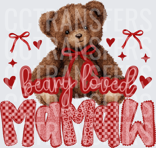 Beary Loved Mamaw Teddy Bear Valentine Hearts (DTF)