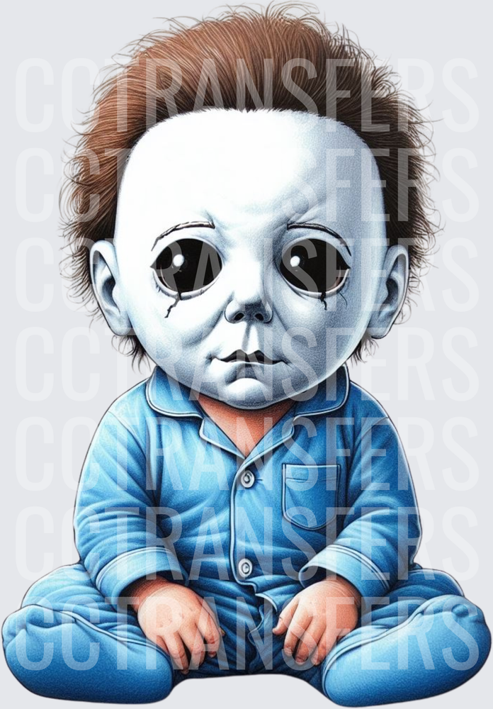 Creepy Baby Pale Mask Horror Infant Blue Pajamas (DTF)