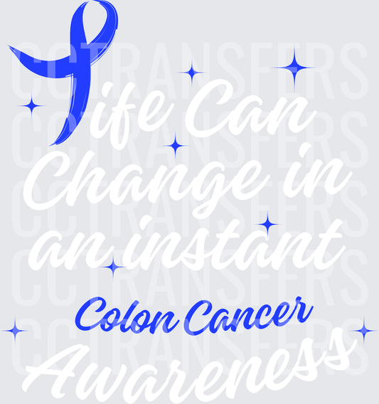 Blue Awareness Ribbon Colon Cancer Sparkle Design (DTF)