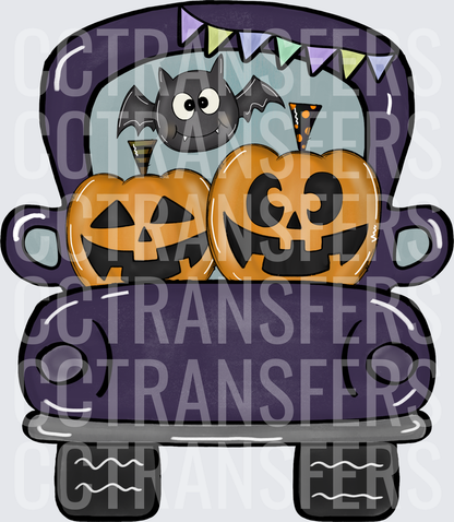 Purple Halloween Truck Jack-O-Lanterns Bat Pennant Flags (DTF)