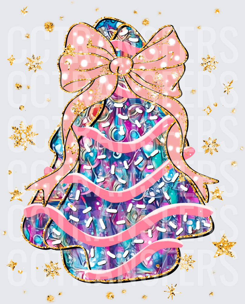 Holographic Christmas Tree Cookie Pink Bow Sprinkles (DTF)